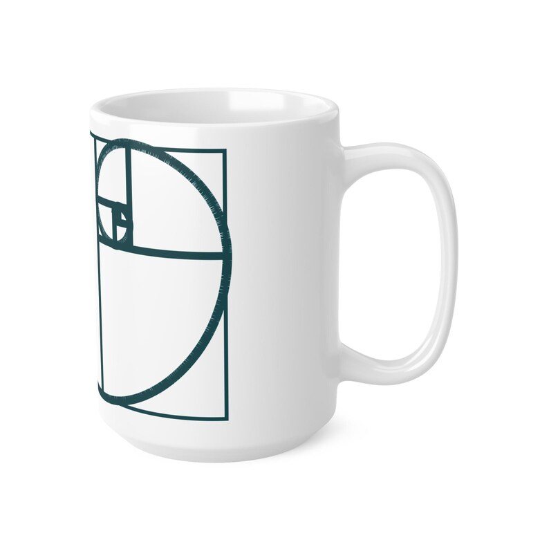 Golden Ratio Fibonacci Spiral Mug, Minimalist Math Art Ceramic Coffee Cup, Gift for Mathematician or Engineer, Teal and Copper, 11oz 15oz image 10