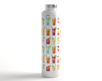 Cocktail Hour Stainless Steel Water Bottle, 20oz Insulated Vacuum Sealed Slim Bottle in Matte White, Gift for Hikers and Coffee Lovers