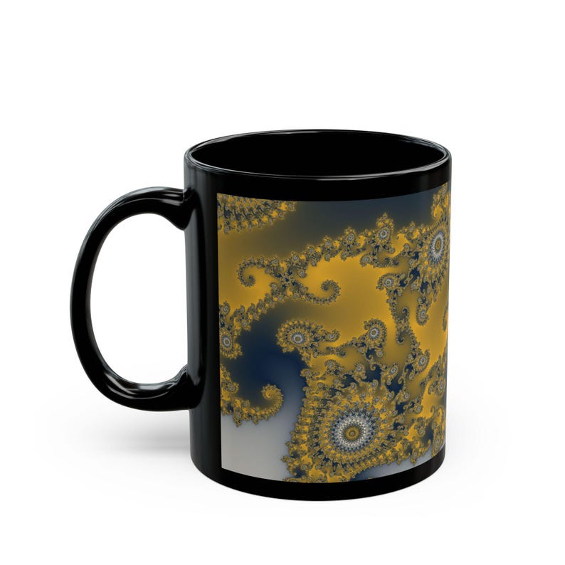 Mandelbrot Mug, Rainbow Fractal Coffee Clouds Math Art Ceramic Cup on Black, Colorful Science Gift, 11oz 15oz image 3