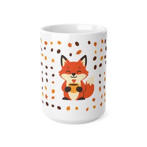 Rävkaffemugg med höstlöv och kaffebönor, söt Cottagecore keramikmugg, höstpresent till rävälskare, 11oz eller 15oz bild 9