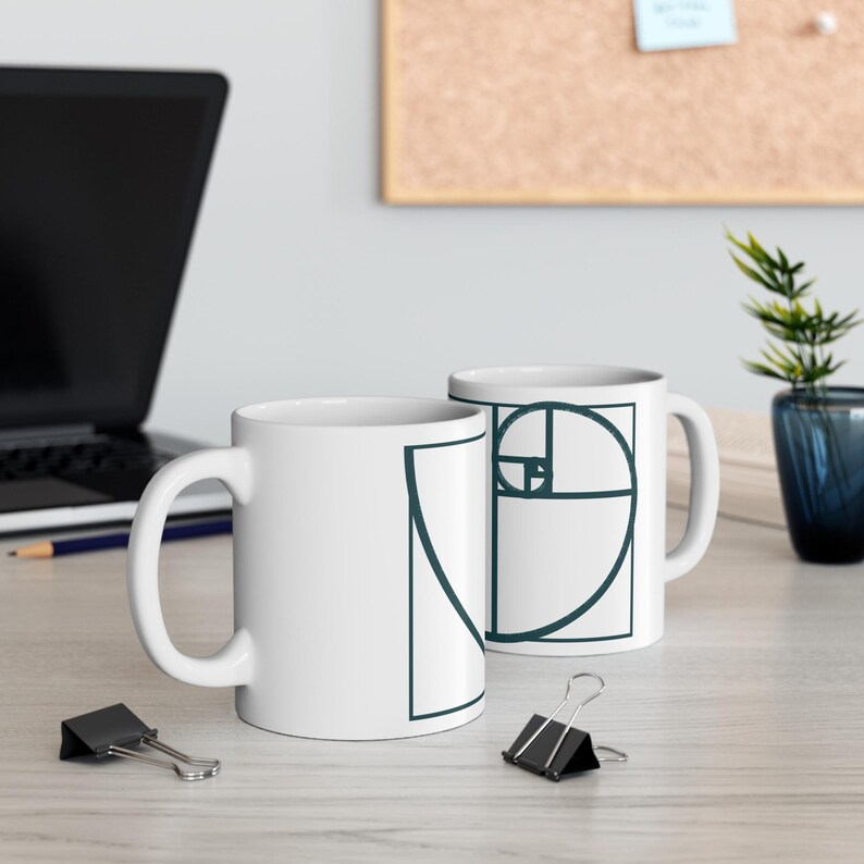 Golden Ratio Fibonacci Spiral Mug, Minimalist Math Art Ceramic Coffee Cup, Gift for Mathematician or Engineer, Teal and Copper, 11oz 15oz image 5