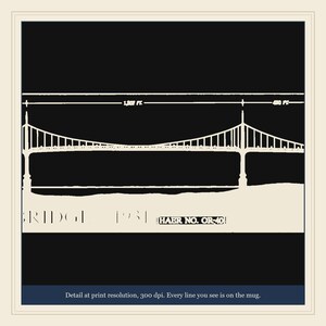 St Johns Bridge Blueprint Mug, Portland Oregon 1931 Measured Drawing, Architect Gift (MajesticMugCo card: print detail)