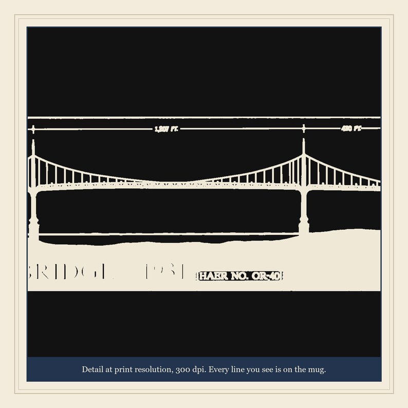 St Johns Bridge Blueprint Mug, Portland Oregon 1931 Measured Drawing, Architect Gift (MajesticMugCo card: print detail)