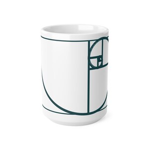 Golden Ratio Fibonacci Spiral Mug, Minimalist Math Art Ceramic Coffee Cup, Gift for Mathematician or Engineer, Teal and Copper, 11oz 15oz image 8
