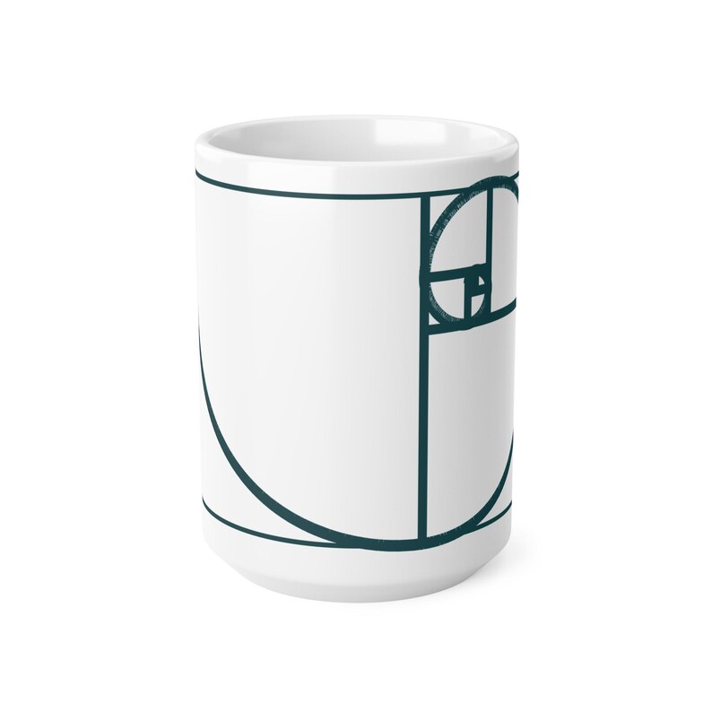 Golden Ratio Fibonacci Spiral Mug, Minimalist Math Art Ceramic Coffee Cup, Gift for Mathematician or Engineer, Teal and Copper, 11oz 15oz image 8