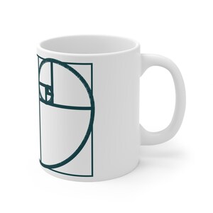 Golden Ratio Fibonacci Spiral Mug, Minimalist Math Art Ceramic Coffee Cup, Gift for Mathematician or Engineer, Teal and Copper, 11oz 15oz image 3