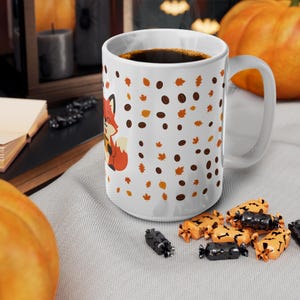 Rävkaffemugg med höstlöv och kaffebönor, söt Cottagecore keramikmugg, höstpresent till rävälskare, 11oz eller 15oz bild 14