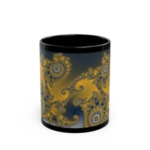 Mandelbrot Mug, Rainbow Fractal Coffee Clouds Math Art Ceramic Cup on Black, Colorful Science Gift, 11oz 15oz image 1