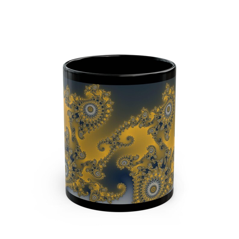 Mandelbrot Mug, Rainbow Fractal Coffee Clouds Math Art Ceramic Cup on Black, Colorful Science Gift, 11oz 15oz image 1