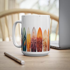 Surfmugg med Board Life-grafik för surfbrädor, keramisk kaffekopp för stranden, present till surfare och havsälskare, 283 ml