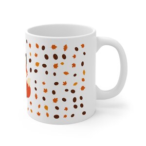 Rävkaffemugg med höstlöv och kaffebönor, söt Cottagecore keramikmugg, höstpresent till rävälskare, 11oz eller 15oz bild 4