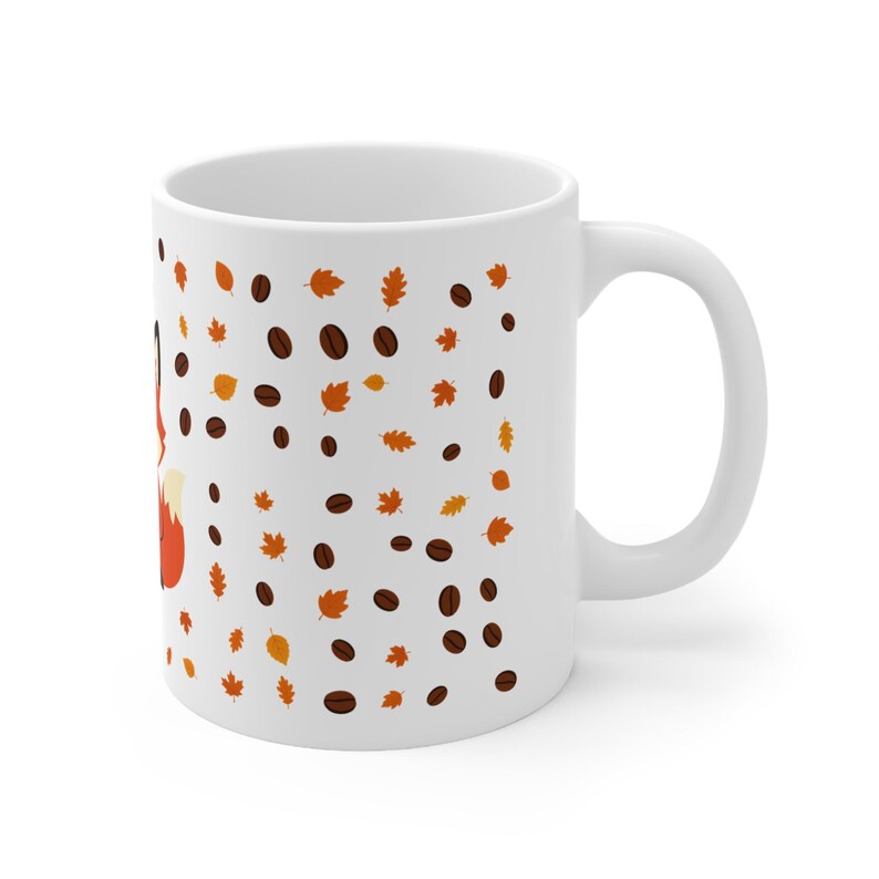 Rävkaffemugg med höstlöv och kaffebönor, söt Cottagecore keramikmugg, höstpresent till rävälskare, 11oz eller 15oz bild 4