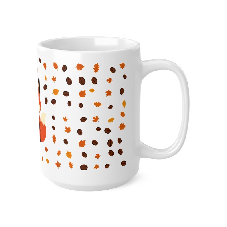 Rävkaffemugg med höstlöv och kaffebönor, söt Cottagecore keramikmugg, höstpresent till rävälskare, 11oz eller 15oz bild 11