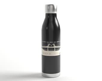 Broadway Bridge Water Bottle, Portland Blueprint, Insulated Stainless Steel, Engineer Gift