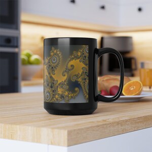 Mandelbrot Mug, Rainbow Fractal Coffee Clouds Math Art Ceramic Cup on Black, Colorful Science Gift, 11oz 15oz image 15