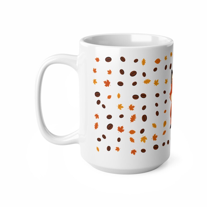 Rävkaffemugg med höstlöv och kaffebönor, söt Cottagecore keramikmugg, höstpresent till rävälskare, 11oz eller 15oz bild 10