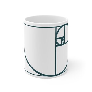 Golden Ratio Fibonacci Spiral Mug, Minimalist Math Art Ceramic Coffee Cup, Gift for Mathematician or Engineer, Teal and Copper, 11oz 15oz image 1
