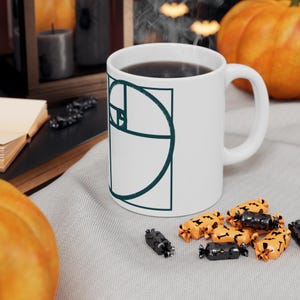 Golden Ratio Fibonacci Spiral Mug, Minimalist Math Art Ceramic Coffee Cup, Gift for Mathematician or Engineer, Teal and Copper, 11oz 15oz image 7