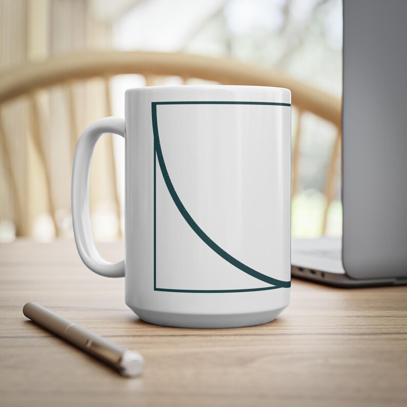 Golden Ratio Fibonacci Spiral Mug, Minimalist Math Art Ceramic Coffee Cup, Gift for Mathematician or Engineer, Teal and Copper, 11oz 15oz image 13