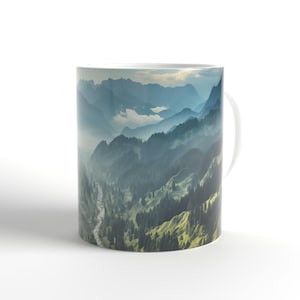 Misty Mountain Valley Ceramic Mug, Nature Lover Gift, 11oz or 15oz
