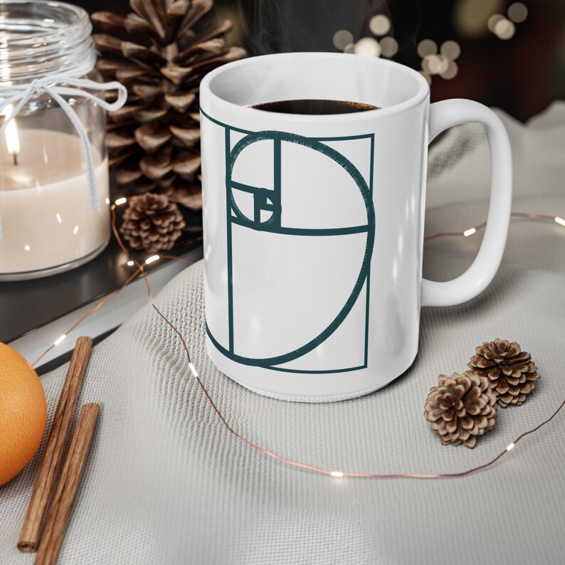 Golden Ratio Fibonacci Spiral Mug, Minimalist Math Art Ceramic Coffee Cup, Gift for Mathematician or Engineer, Teal and Copper, 11oz 15oz image 11