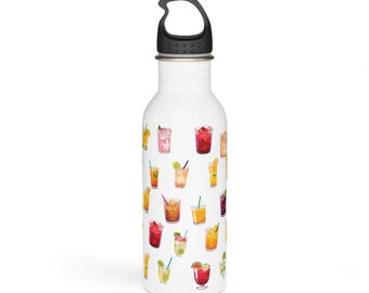 Cocktail Hour Stainless Steel Water Bottle, 20oz Insulated Reusable Bottle with Carabiner Lid, Gift for Hikers and Coffee Lovers