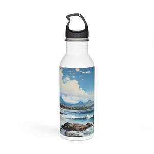 Tropisk strandvattenflaska i rostfritt stål, 20oz isolerad återanvändbar flaska med karbinhake, present till vandrare och kaffeälskare