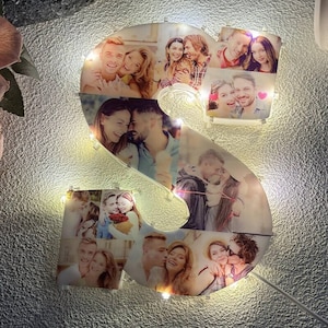 Luz de noche con foto y letra personalizada, regalo para parejas, lámpara de mesa, marco de fotos con letra personalizada, regalo de Navidad, regalo de cumpleaños, regalo familiar