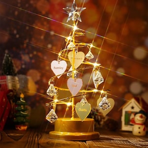 Christmas Tree Crystal Night Light, Personalized Mirror Heart Lights, Christmas Gifts, Christmas Decoration, Family Name Tree, USB Desk Lamp