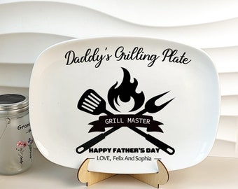 Personalized Grilling Plate, Fathers Day Gift from Kids, Grill Gifts for Men, BBQ Gifts, Custom Daddy's Grilling Plate, Grill Accessories