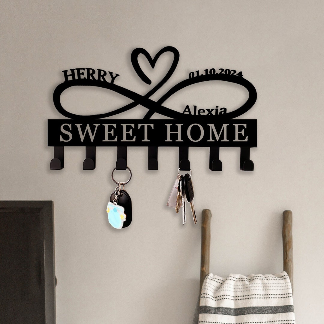 Custom Heart Key Holder, Wall Decor, Infinity Heart Key Hooks ...