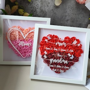 Boîte personnalisée d'ombres de fleurs pour maman, première maman maintenant grand-mère, coeur rose, cadeau de fête des mères, cadeau de maman, cadeau de grand-mère