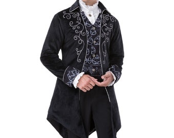 Men's Steampunk Victorian Jacket Black Red Velvet Pirate Gothic Tailcoat Vampire Renaissance Coat