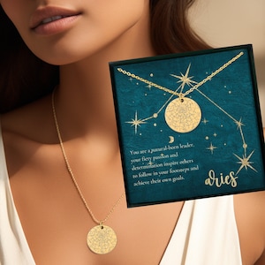 Sternzeichen Anhänger Widder, Sternzeichen Anhänger, Konstellation Disk Halskette | 14k Gold Fill, Sterling Silber, Roségold