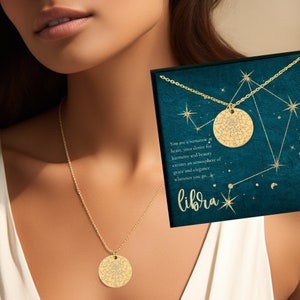 Waage Sternkarte Halskette: Benutzerdefinierte Sternbild Anhänger Waage Nachricht Karte - personalisierte Sternzeichen Halskette, minimalistischer Astrologie Schmuck