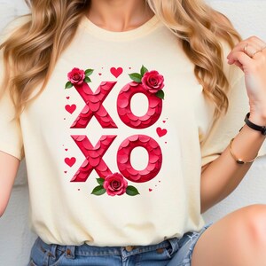 XOXO PNG, Rose Valentine clipart, Valentijnsdag bloemenontwerp, romantische digitale kunst, XOXO-sublimatie, Rose Heart png, Valentijnsdag png