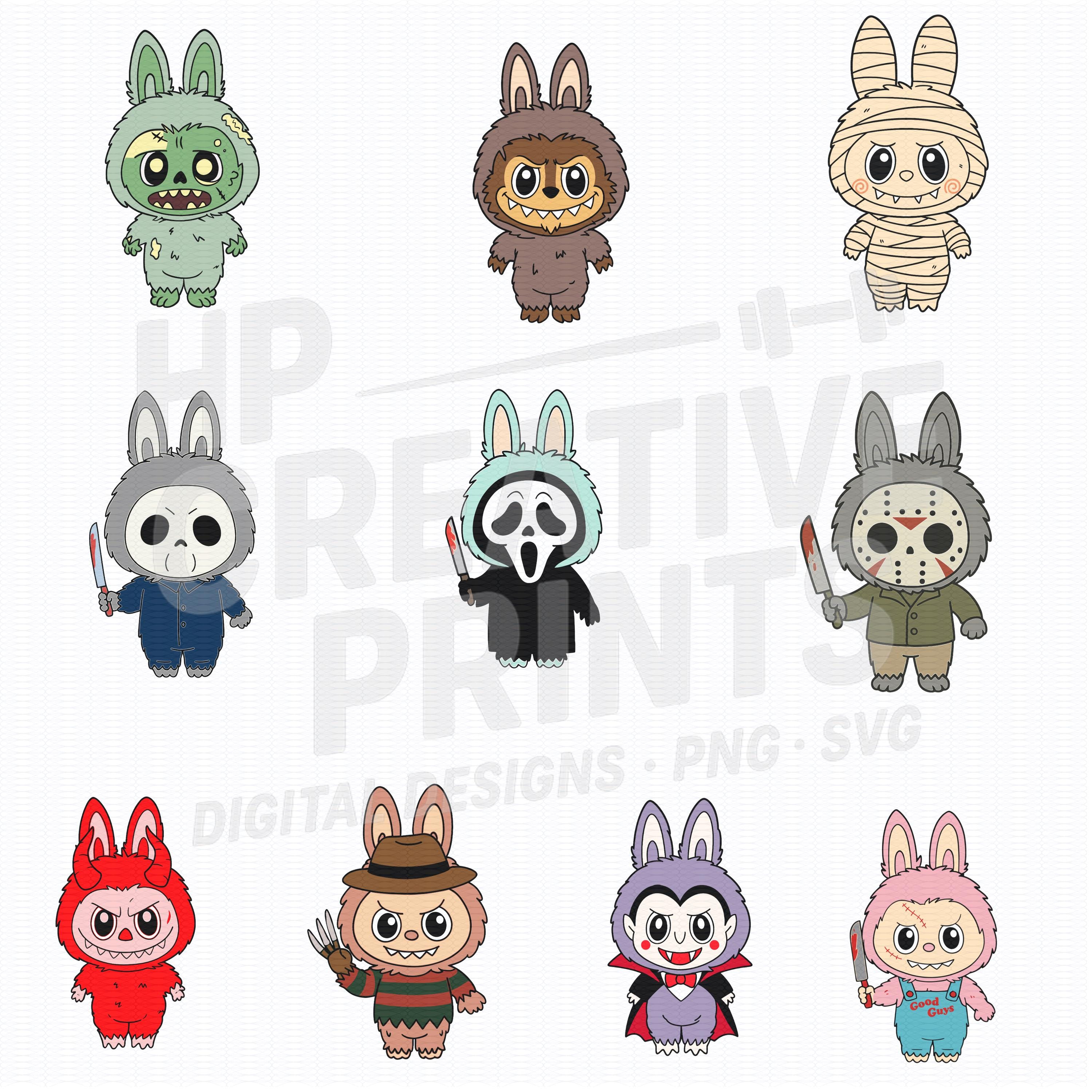 Horror Labubu PNG Bundle 10 Cute Spooky Character Stickers 