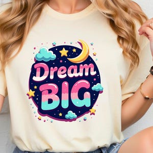 Dream Big PNG, Inspirationszitat PNG, Motivationssublimationsdesign, Retro Bubble Letter Clipart, Dream Big digitaler Download