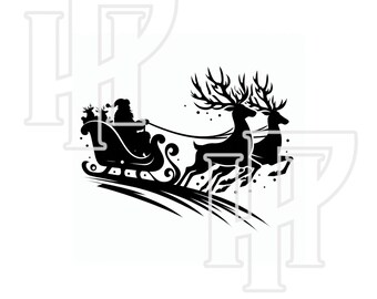 Trineo de renos de Papá Noel PNG, Nochebuena PNG, Linda sudadera navideña PNG, Renos navideños PNG, Trineo de Papá Noel PNG, Diseño de camiseta