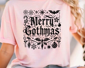 Merry Gothmas Svg, Merry Gothmas Png, Creepy Christmas Svg, Spooky Christmas SVG, Halloween Christmas SVG, Gothmas Svg, Goth Christmas Png