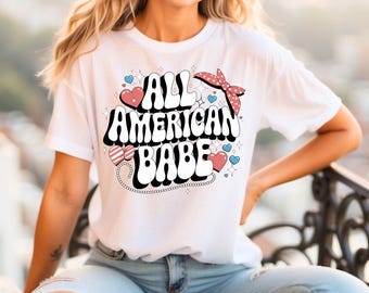 All American Babe png, Groovy 4th of July Sublimation, Retro USA Girl PNG, Cute Patriotic PNG, America Coquette png, Digital Download