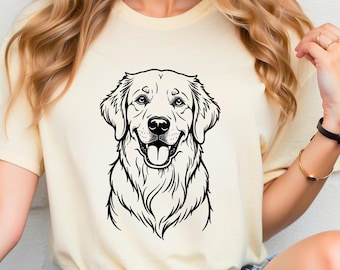 Golden retriever gezicht SVG, hond lijntekeningen PNG, Golden retriever lachend gezicht, hondenliefhebber SVG, Golden retriever schets ontwerp