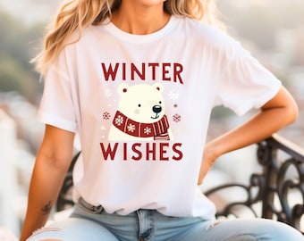 Winter Wishes PNG, Christmas Polar Bear png, Funny Christmas Hoodie png, Retro Holiday Polar Bear png, T Shirt Design, Christmas Shirt