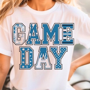 Blue Gameday PNG, Retro Football svg, Football Mom png, Football Shirt Png, Checkered Star Football shirt sublimation, Game Day svg