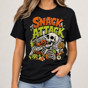 Snack Attack Skelett T-shirt | Halloween Dödskalle Snacks T-shirt