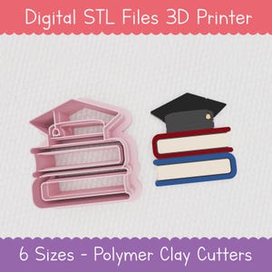 Digital Book stack STL Part 1 Cutter for Polymer Clay - Book lovers STLs - Reading STL - Graduation Hat - Celebration - Not Physical Item