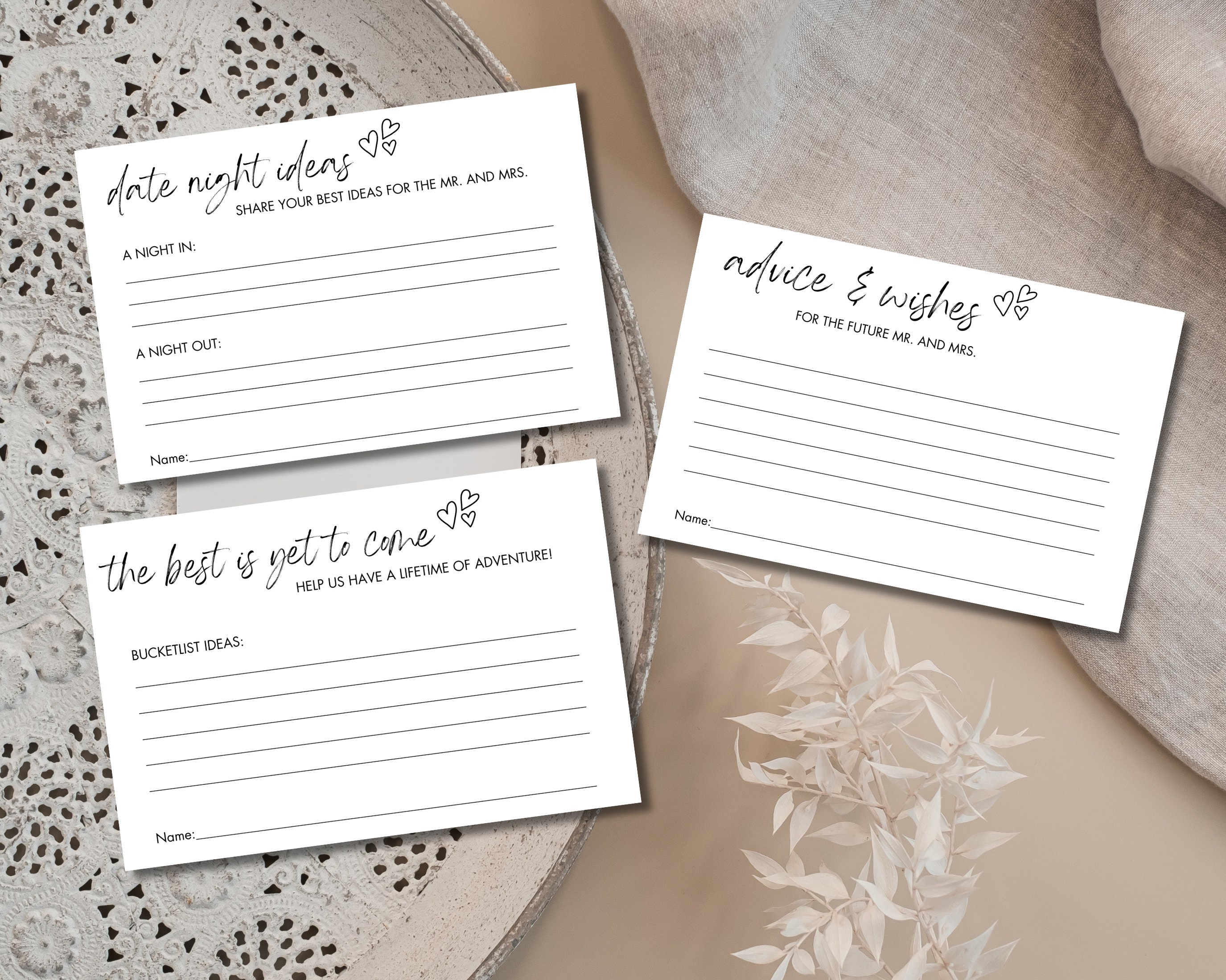 Advice and Wishes Cards Bundle Template Date Night Ideas Cards Bridal ...