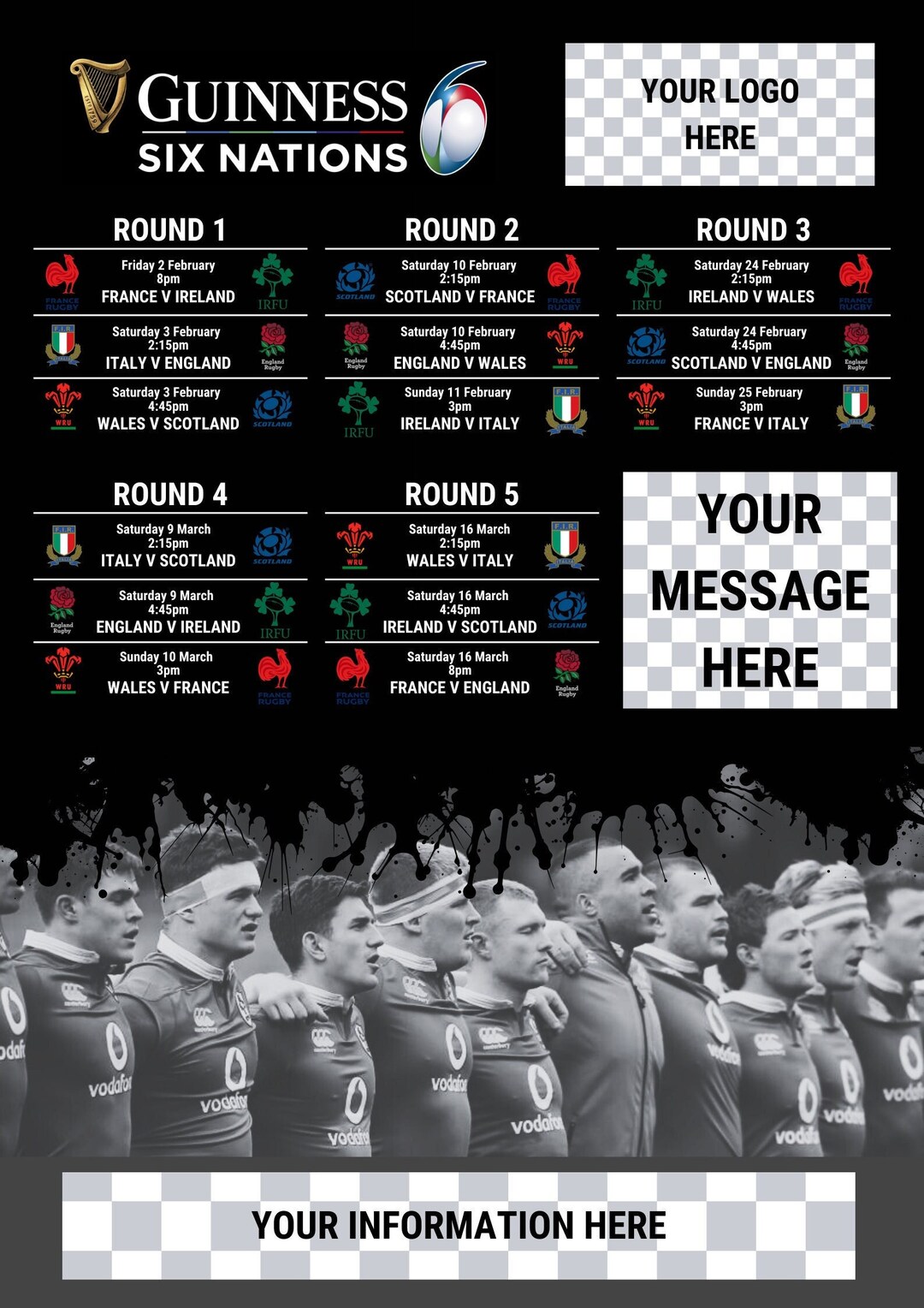 2024 SIX NATIONS FIXTURES Customisable for Your Business Etsy Ireland