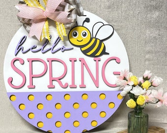 18 "Hand-gefertigte 3D Hello Spring Türschild Schild