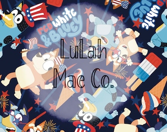 Blue Dog 4th of July (Navy Background)| Seamless Pattern for Sublimation